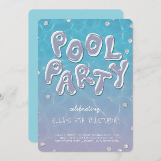 Splish Splash Birthday Bash Pool Party Invitation Kaart (Voorkant / Achterkant)