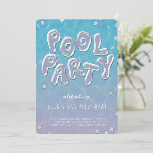 Splish Splash Birthday Bash Pool Party Invitation Kaart (Staand voorkant)