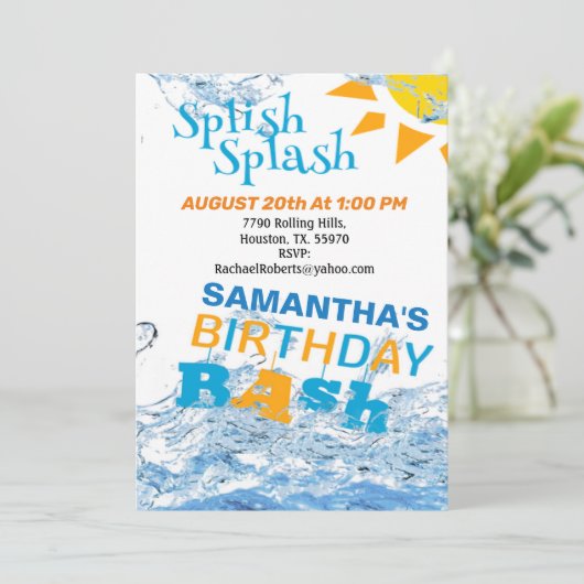 Splish Splash Birthday Bash Pool Party Invitation Kaart (Staand voorkant)