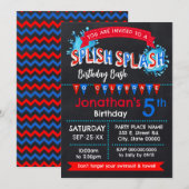Splish Splash Birthday Bash Rood Wit Blauw Kaart (Voorkant / Achterkant)