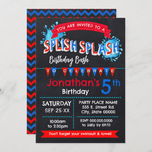 Splish Splash Birthday Bash Rood Wit Blauw Kaart
