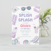 Splish Splash  Birthday Girl's Pool Party Kaart (Staand voorkant)