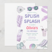 Splish Splash  Birthday Girl's Pool Party Kaart (Voorkant / Achterkant)