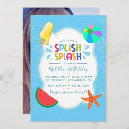 Splish Splash Birthday Party Voeg fotouitnodiging  Kaart