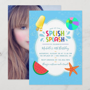 Splish Splash Birthday Party Voeg fotouitnodiging  Kaart