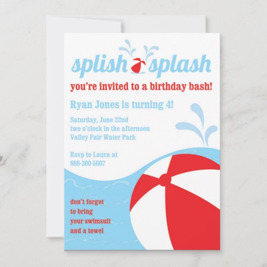 Splish Splash Birthday Pool Party Invitations Kaart (Voorkant)