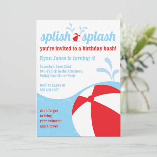 Splish Splash Birthday Pool Party Invitations Kaart (Staand voorkant)