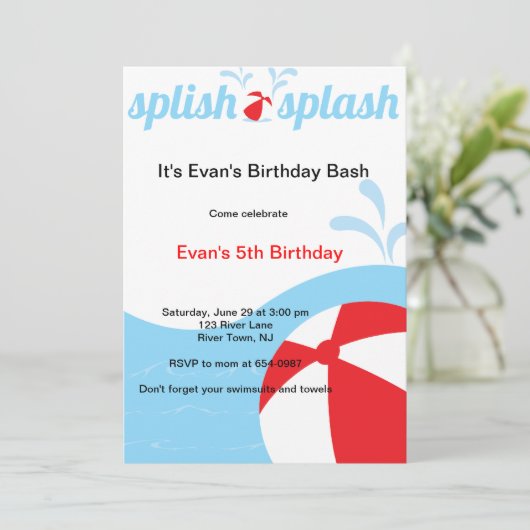 Splish Splash Birthday Pool Party Invitations Kaart (Staand voorkant)