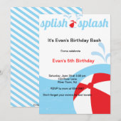 Splish Splash Birthday Pool Party Invitations Kaart (Voorkant / Achterkant)