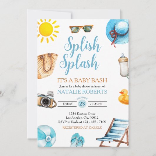 Splish Splash Blue Beach Summer Boy Baby shower Kaart (Voorkant)