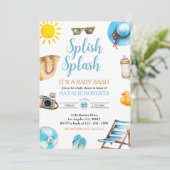 Splish Splash Blue Beach Summer Boy Baby shower Kaart (Staand voorkant)