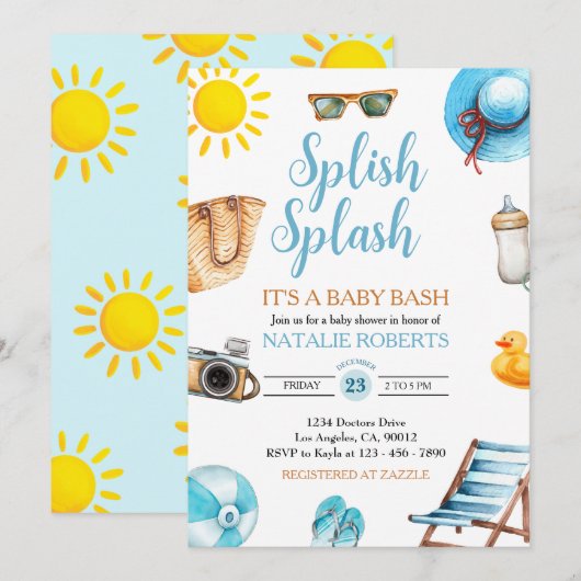 Splish Splash Blue Beach Summer Boy Baby shower Kaart (Voorkant / Achterkant)