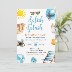 Splish Splash Blue Beach Summer Boy Baby shower Kaart