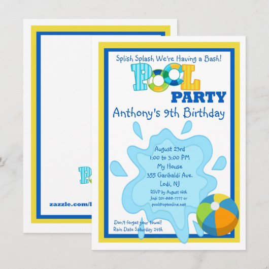 Splish Splash Boys Pool Kaart (Voorkant / Achterkant)