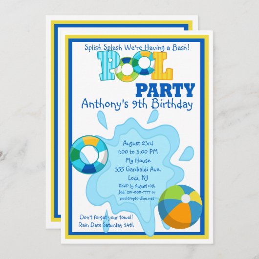 Splish Splash Boys Pool Kaart (Voorkant / Achterkant)