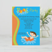 Splish Splash Boys Pool Party Birthday Invite Kaart (Staand voorkant)