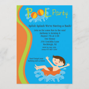 Splish Splash Boys Pool Party Birthday Invite Kaart