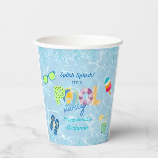 Splish Splash Boys Verjaardag Zwembad Party Papieren Bekers (Voorkant)