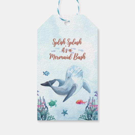 Splish Splash Bruine Zeemeermin Bash Dank u Cadeaulabel (Achterkant)