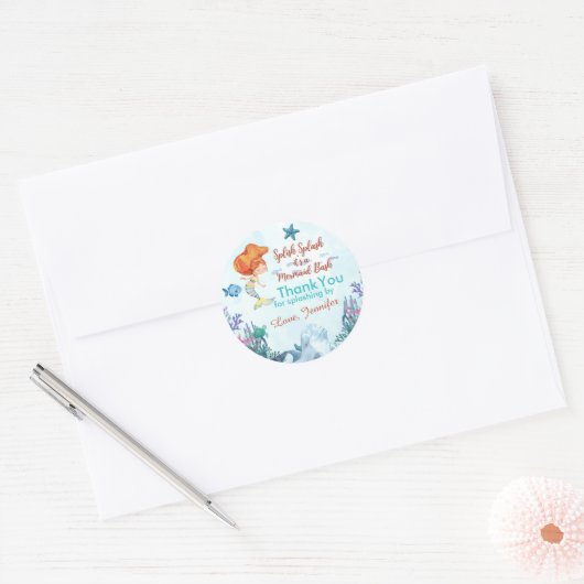 Splish Splash Bruine Zeemeermin Bash Dank u Ronde Sticker (Envelop)