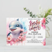 Splish-Splash Dolfijn Meisje Baby shower Kaart (Staand voorkant)