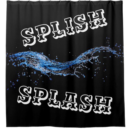 Splish Splash Douchegordijn in zwart, blauw, wit (Voorkant)