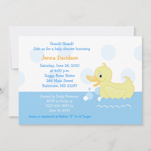 Splish Splash Duck Baby shower Invitation 5x7 Kaart (Voorkant)