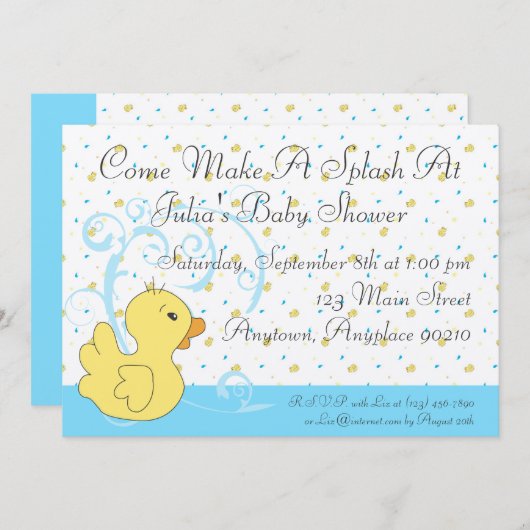Splish Splash Ducky Baby shower Invitation Kaart (Voorkant / Achterkant)