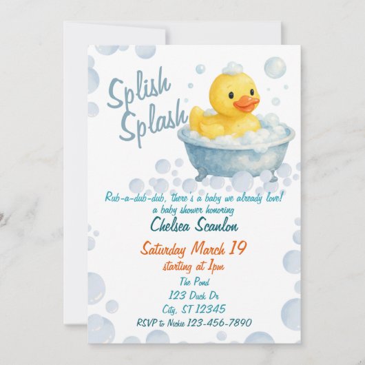 Splish Splash Ducky baby shower Kaart (Voorkant)