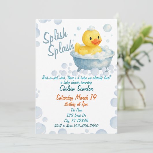 Splish Splash Ducky baby shower Kaart (Staand voorkant)