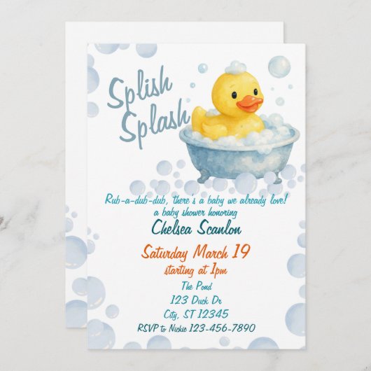 Splish Splash Ducky baby shower Kaart (Voorkant / Achterkant)