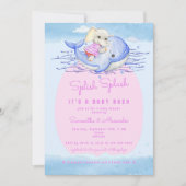 Splish Splash Elephant Pink Girl Pool Baby shower Kaart (Voorkant)