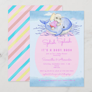 Splish Splash Elephant Pink Girl Pool Baby shower Kaart