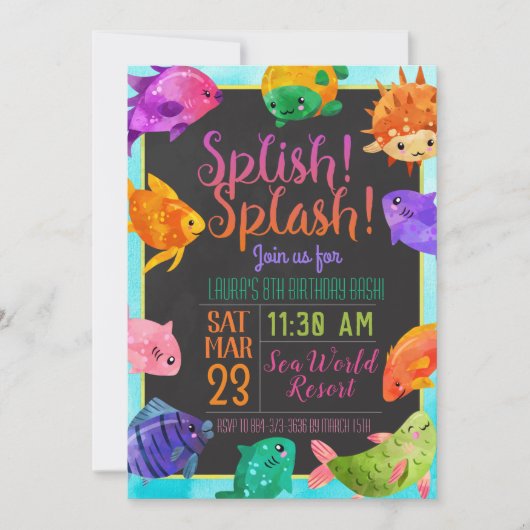 Splish Splash Fish Birthday Bash Uitnodiging (Voorkant)