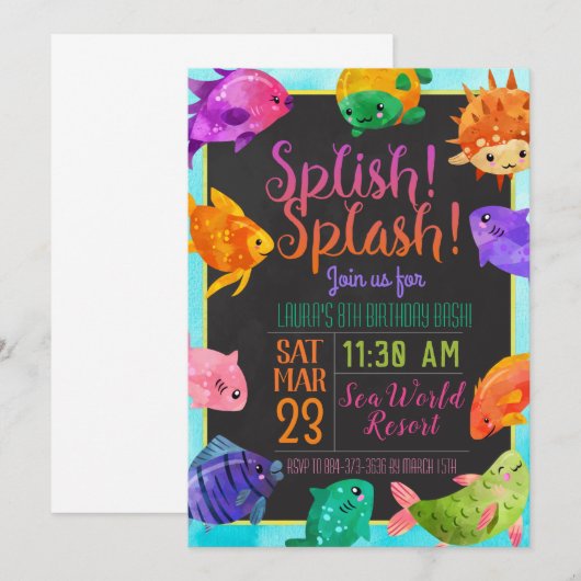 Splish Splash Fish Birthday Bash Uitnodiging (Voorkant / Achterkant)