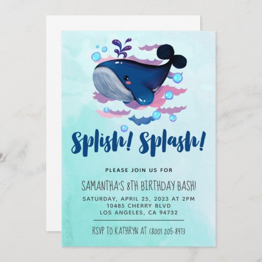 Splish Splash Fish Birthday Bash Uitnodiging (Voorkant / Achterkant)