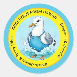 Splish Splash fun Seagull summer Hawaii greetings Ronde Sticker