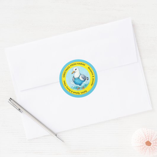 Splish Splash fun Seagull summer Hawaii greetings Ronde Sticker (Envelop)