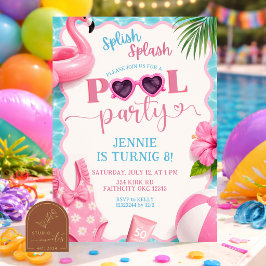 Splish Splash Girl zwembadfeest Verjaardagsuitnodi Kaart