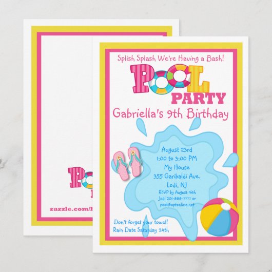 Splish Splash Girls Pool Kaart (Voorkant / Achterkant)