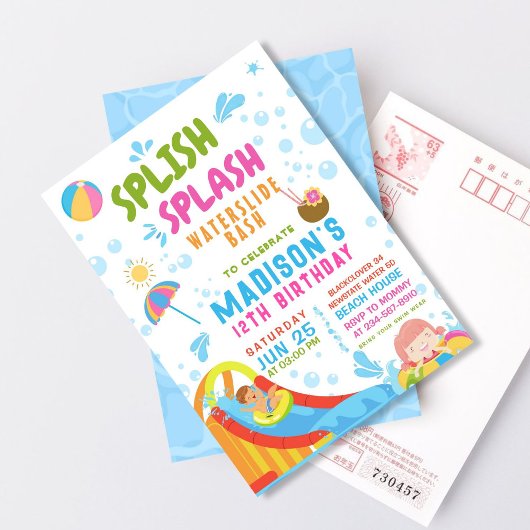 Splish Splash Glijbaan Feestje Bewerkbare Uitnodig Kaart