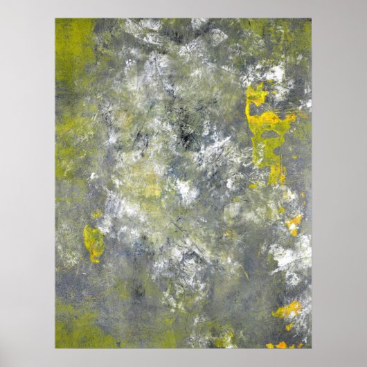 'Splish, Splash', grijze en gele Abstracte kunst Poster (Voorkant)