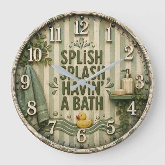 Splish Splash Havin' a Bath Farmhouse Bathroom Grote Klok (Voorkant)