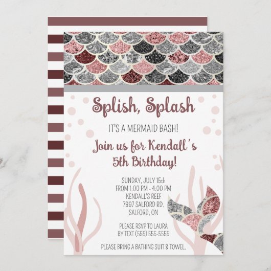 Splish, Splash, het is een Mermaid Bash Birthday P Kaart (Voorkant / Achterkant)