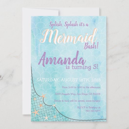 Splish Splash Het is een Mermaid Bash verjaardagst Kaart (Voorkant)