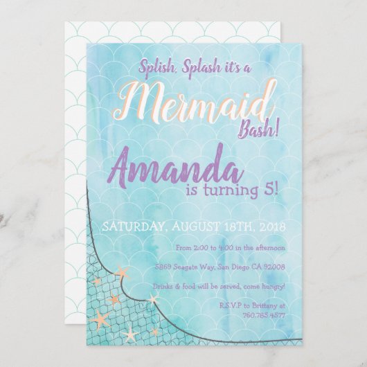 Splish Splash Het is een Mermaid Bash verjaardagst Kaart (Voorkant / Achterkant)