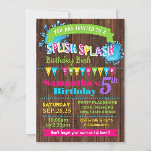 Splish Splash Hot Pink verjaardag zomer bash party Kaart (Voorkant)