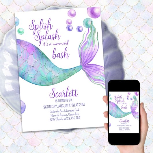 Splish Splash is een Mermaid Bash Birthday Party Kaart