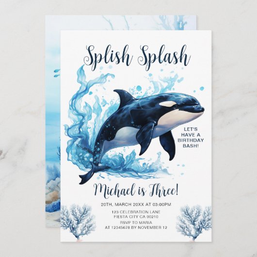 Splish Splash Killer Whale Boy Ocean Zee Verjaarda Kaart (Voorkant / Achterkant)
