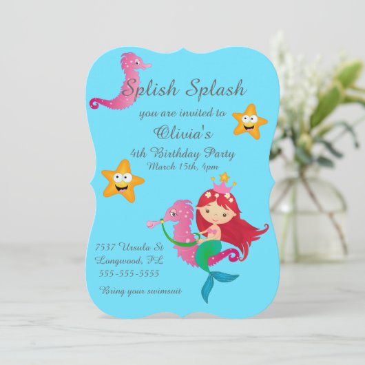 Splish Splash Kinder mermaideuitnodigingen Kaart (Staand voorkant)